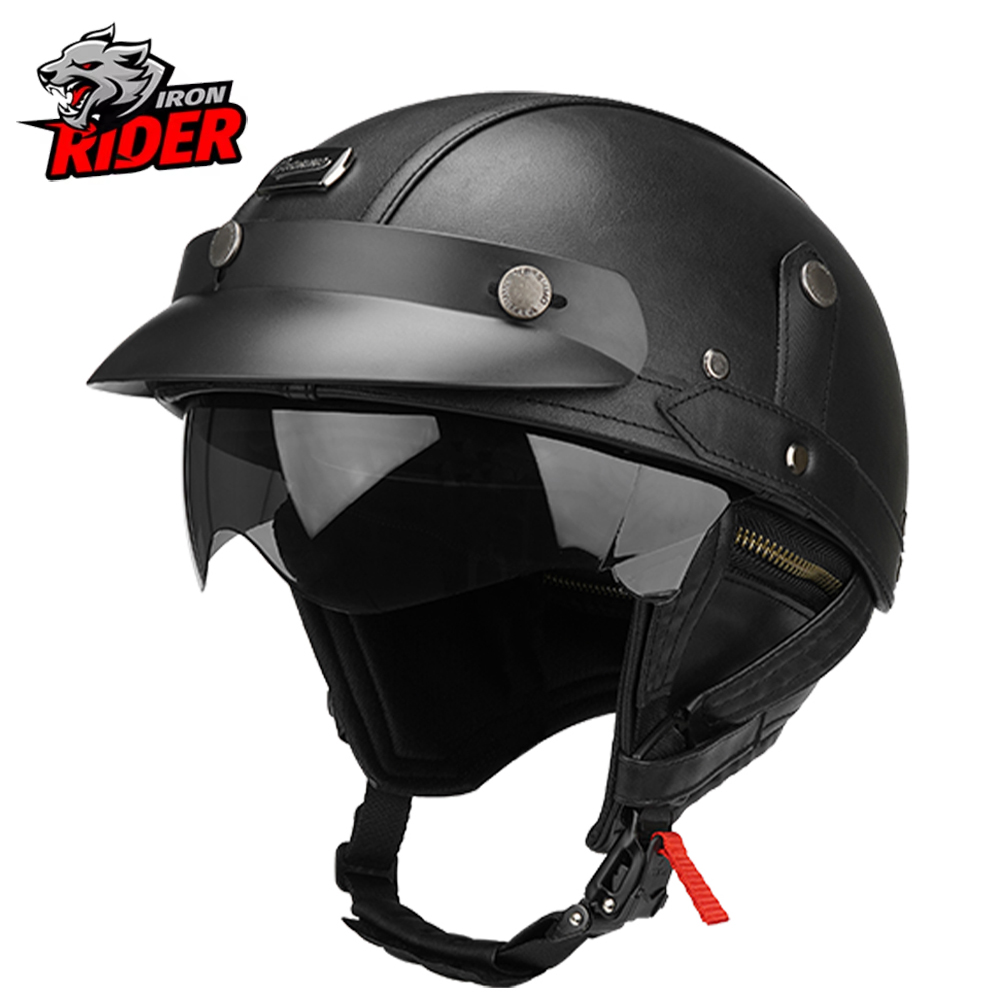 Motorcycle Gear Vintage - Black Motorcycle Half Helmet German Leather