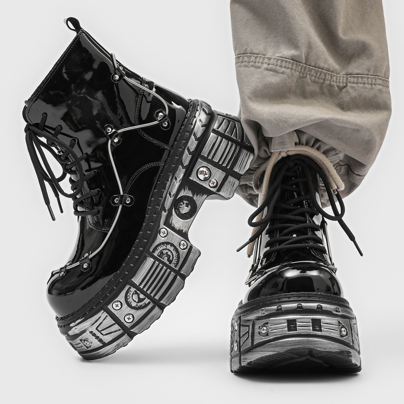 New Men Punk Style Thick Soled - Motorcycle Gear Pattern recension och pris